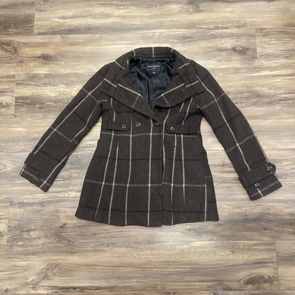 Banana Republic Brown Checkered Pea Coat - Picture 1 of 4